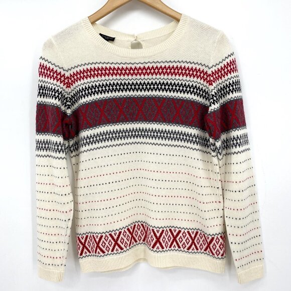 Talbots Ivory Criss Cross Lightweight Cashmere Fair Isle Knit Small Sweater - Picture 2 of 7